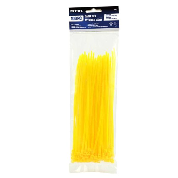 ROK Cable Ties – Yellow 8″ ~ 100 per pack