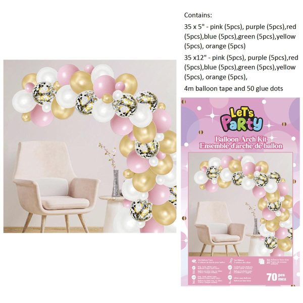 Let’s Party Pink / Gold Balloon Arch Kit ~ 70 pieces