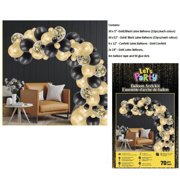 Let’s Party Black / Gold Balloon Arch Kit ~ 70 pieces