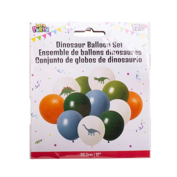 Let’s Party Dinosuar Balloon Set – 12″ round ~ 12 per pack