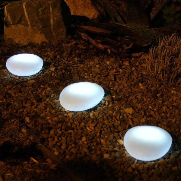 Solar LED Frosted White Pebble Light ~ 5.5″ x 3.3″