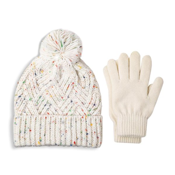 Nordic Trails Adult White Speckle Beanie & Glove Set