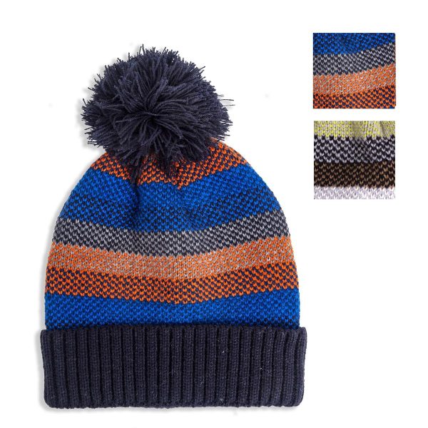 Nordic Trails Boys “Rory” Stripe Beanie with Pom Pom