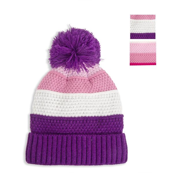 Nordic Trail Girls Striped Beanie Hat with Pom Pom ~ Ages 2-5 years