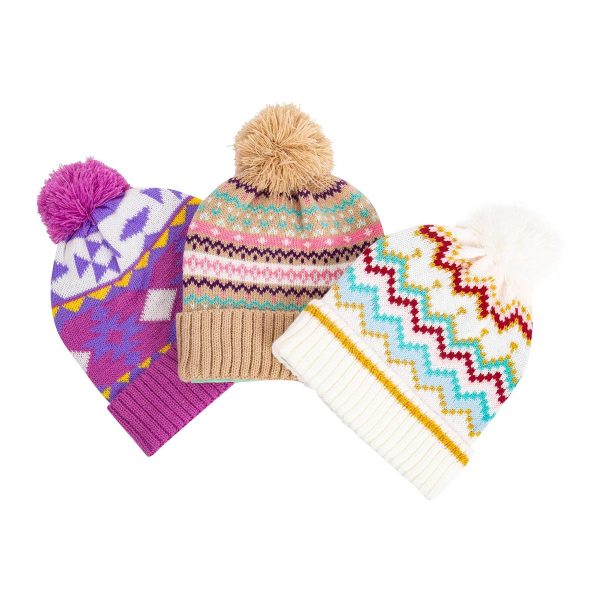 Nordic Trail Girls Patterned Beanie Hat with Pom Pom ~ Ages 7-14 years