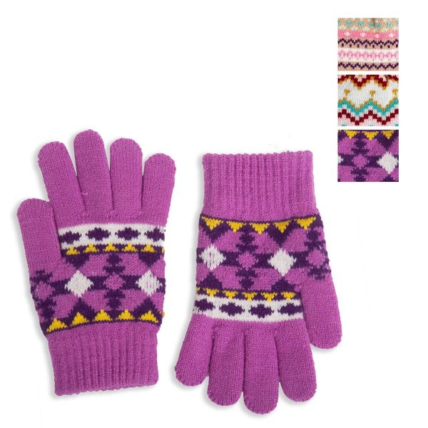 Nordic Trail Girls Patterned Knit Gloves ~ Ages 7-14 years