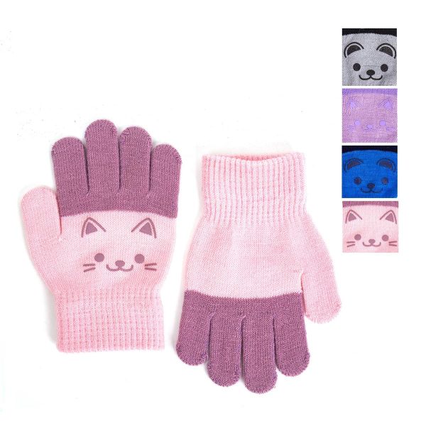 Nordic Trail Two-Toned Knit Magic Gloves with Faces