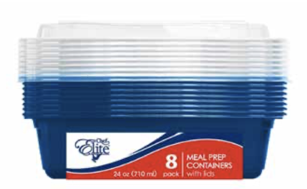 Chef Elite Rectangular Plastic Meal Prep Container w/Lids ~ 24oz – 8 per pack