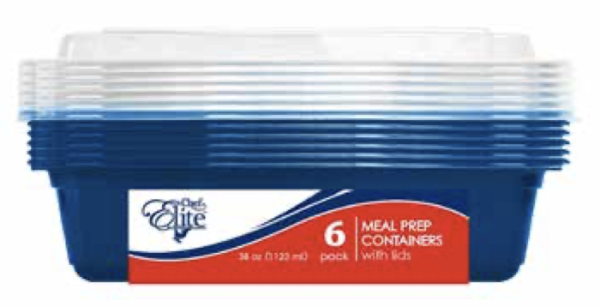 Chef Elite Rectangular Plastic Meal Prep Container w/Lids ~ 38oz – 6 per pack