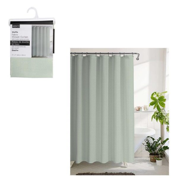 Bodico Fabric Waffle Shower Curtain – 70″ x 70″ ~ Sage