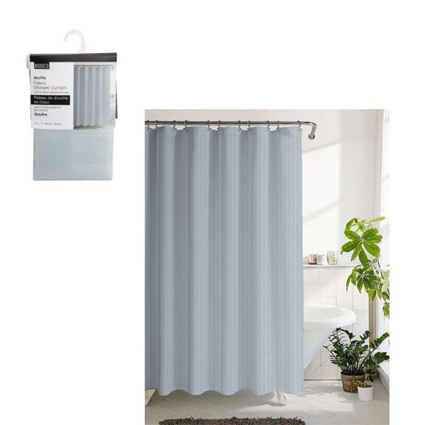 Bodico Fabric Waffle Shower Curtain – 70″ x 70″ ~ Sky Blue