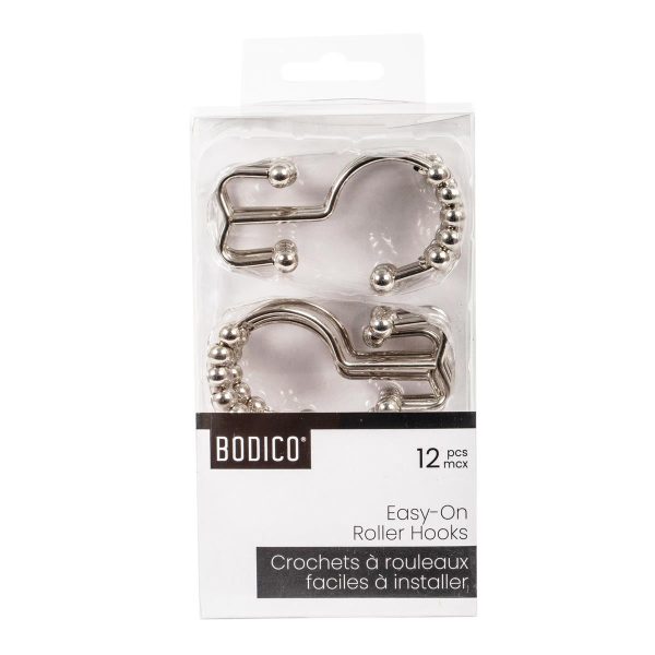 Bodico Chrome Easy-On Roller Shower Curtain Hooks ~ 12 per pack