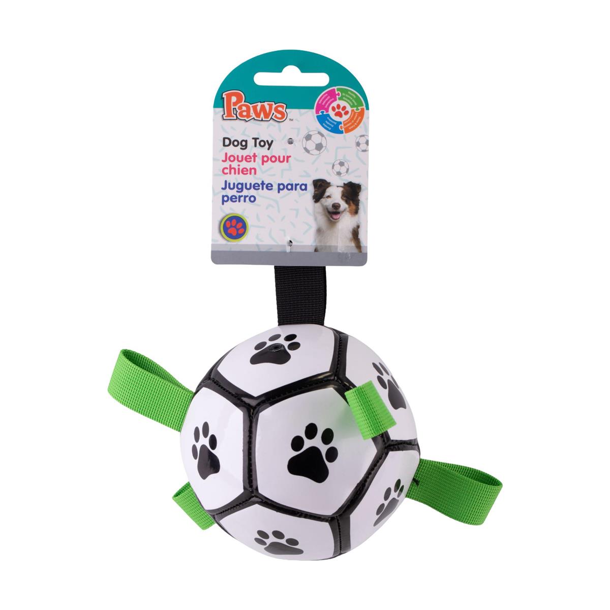 PAWS Dog Toy Soccer Ball with Ribbon Tags