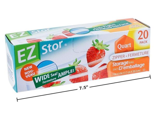 EZ Stor Zipper Store Bags Quart Size – 7″ x 8″ ~ 20 per box