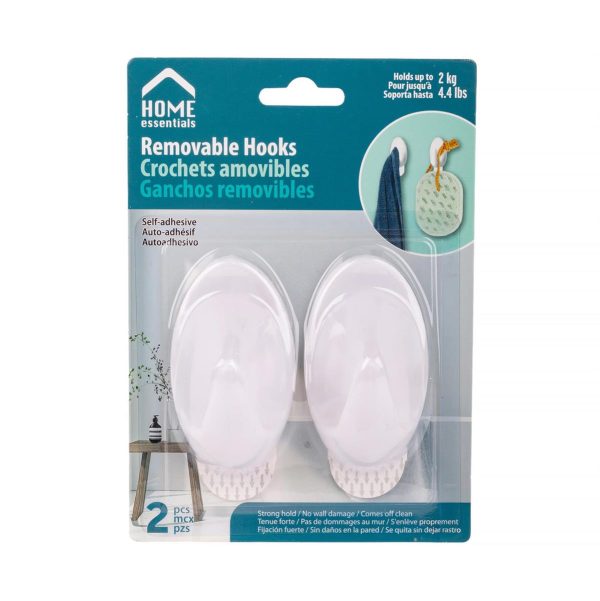 Home Essentials Removable Self-Adhesive Hooks ~ 2.7″ – 2 per pack
