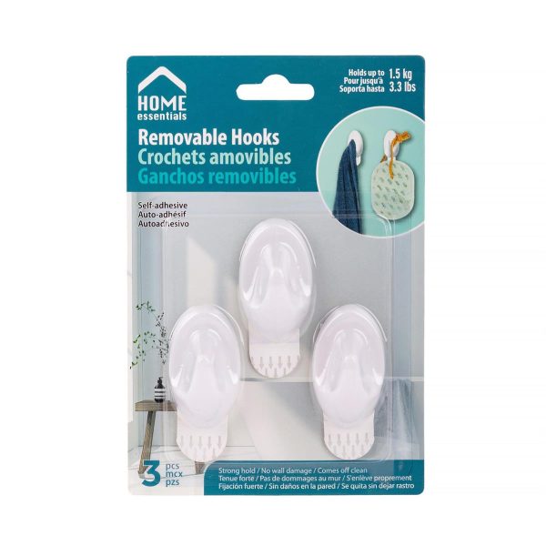 Home Essentials Removable Self-Adhesive Hooks ~ 1.9″ – 3 per pack