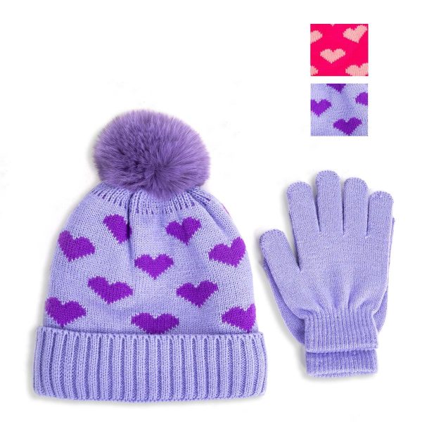 Nordic Trails Girls Heart Beanie with Glove Set ~ Fits Ages 3-6 years