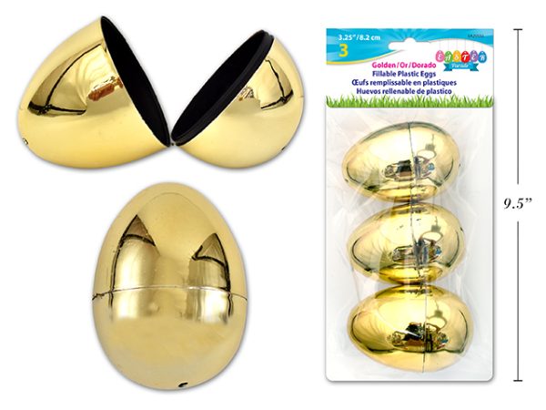 Easter Fillable Eggs – 3.25″ Gold ~ 3 per pack