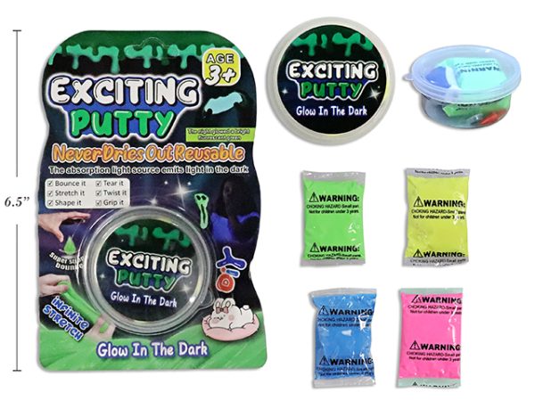 Glow in Dark Exciting Silicone Putty – 4 assorted colors ~ 20gr (0.7oz)
