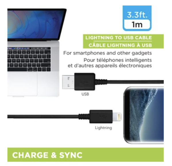 eLink Lightning to USB Charge & Sync Cable – 1M / 3.3′ ~ BLACK