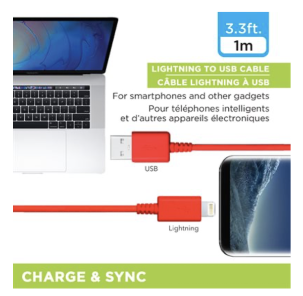 eLink Lightning to USB Charge & Sync Cable – 1M / 3.3′ ~ RED