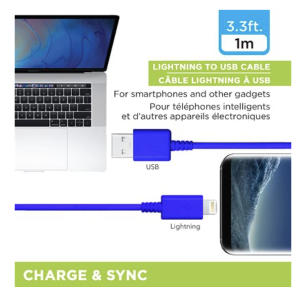 eLink Lightning to USB Charge & Sync Cable – 1M / 3.3′ ~ BLUE