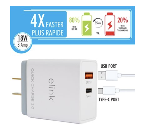 eLink Type-C Dual Wall Charger ~ 18W