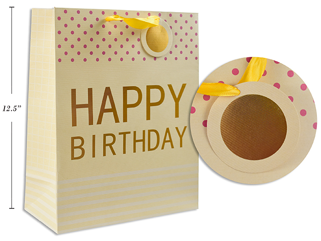 Large Gift Bag ~ Kraft Birthday with Foil + Embossed