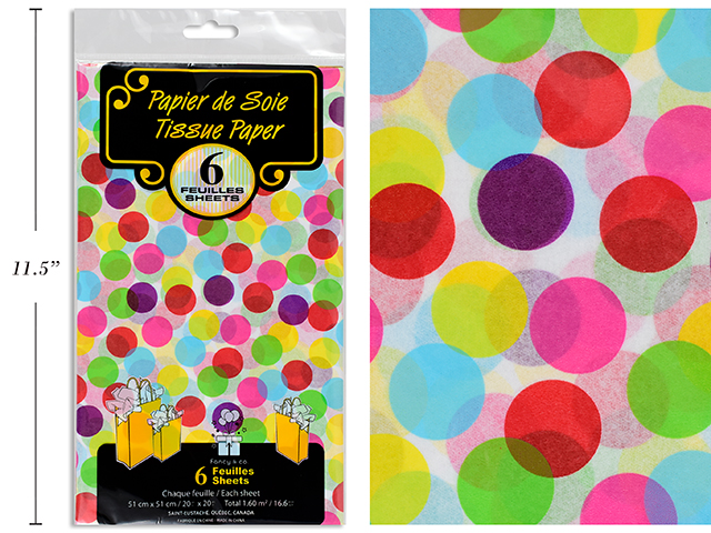 Tissue Paper – Colored Dots ~ 6 per pack