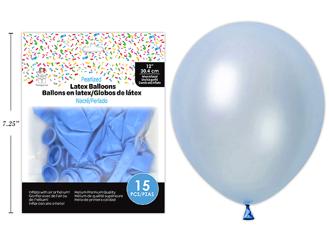 12″ Pearlized Round Latex Balloons – Light Blue ~ 15 per pack