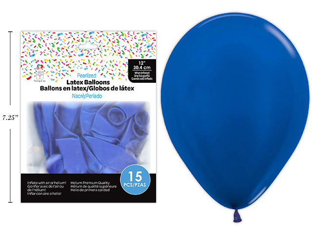 12″ Pearlized Round Latex Balloons – Blue ~ 15 per pack