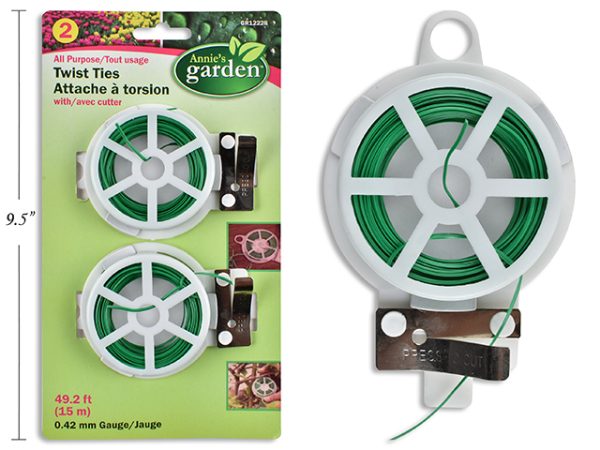 All Purpose Garden Twist Ties with Cutter – 49.2′ / 15M ~ 2 per pack