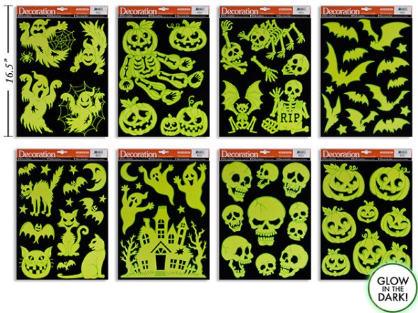 Halloween Glow-in-the-Dark Window Clings ~ 6 assorted
