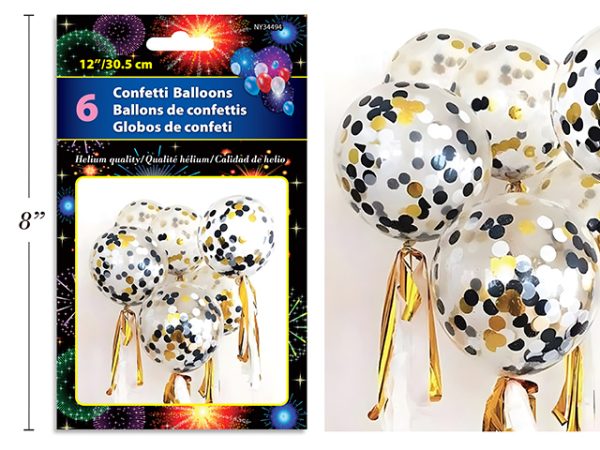 New Year’s Confetti Balloons – 12″ ~ 6 per pack