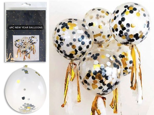 New Year Confetti Balloons – 12″ ~ 6 per pack
