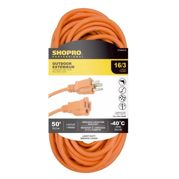 ShopPro Orange Outdoor Extension Cord – 16/3 ~ 50′