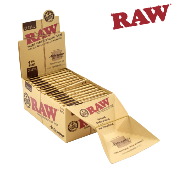 RAW Artesano Rolling Papers, Tips & Tray – 1-1/4 ~ 15 packs/display
