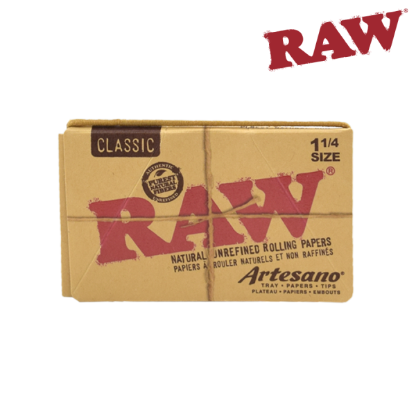 RAW Artesano Rolling Papers, Tips & Tray – 1-1/4 ~ 15 packs/display