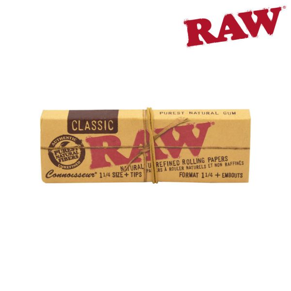 RAW Connoisseur Rolling Papers & Tips – 1-1/4 ~ 24 packs/display
