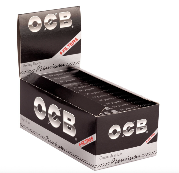 OCB Black Premium 1-1/4″ Papers + Tips- 50/pack ~ 24 packs per box