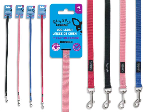 Riley & Rex Solid Color Nylon Dog Leash ~ 4′ x 3/8″