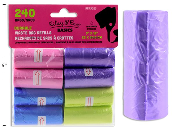 Riley & Rex Colored Poop Bags – 15 per roll x 16 rolls per pack