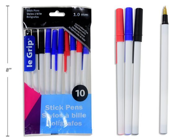 Le Grip Stick Pens {1.0mm} – Assorted Color Ink ~ 10 per pack