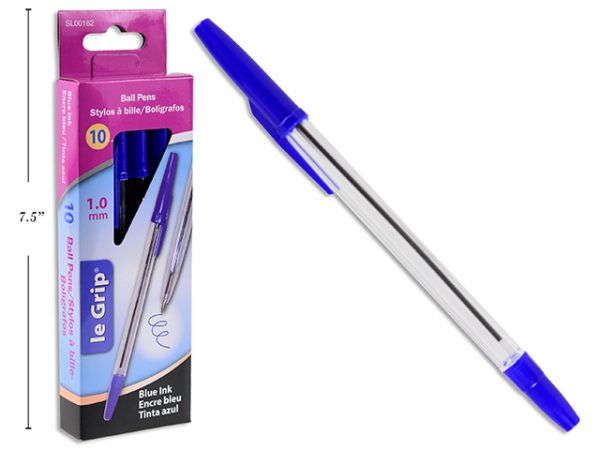 Le Grip Ball Point Pens {1.0mm} – Blue Ink ~ 10 per box