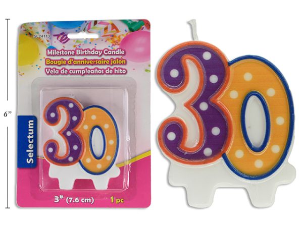 Selectum 3″ Milestone Birthday Candle ~ 30