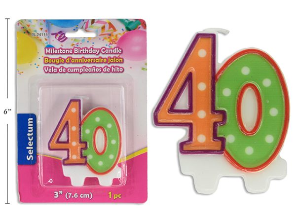 Selectum 3″ Milestone Birthday Candle ~ 40