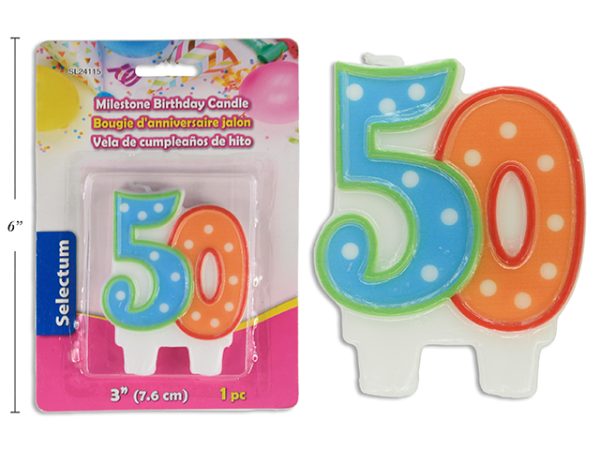 Selectum 3″ Milestone Birthday Candle ~ 50