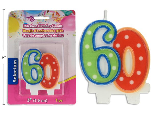 Selectum 3″ Milestone Birthday Candle ~ 60