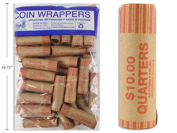 Paper Coin Wrappers – 25 Cent ~ 36 per bag
