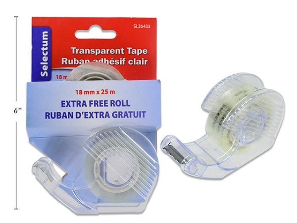 Selectum Transparent Tape w/Cutter ~ 18mm x 25m with Bonus Roll